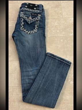 Miss Me Girls Skinny Jeans Blue Denim Size 10 Embroidered Pocket Western JK70345